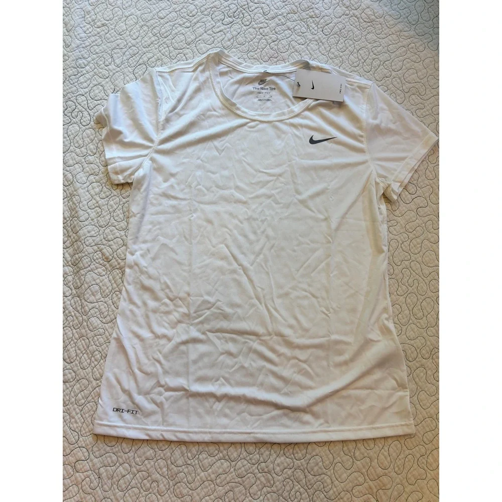 Nike Womens Dri-FIT Training Tee White Short Sleeve Shirt Size‎ Large